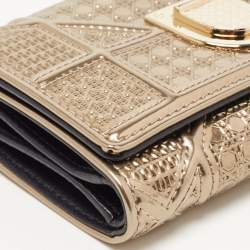 Pre Owned Dior Gold Patent Leather Diorama Trifold Compact Wallet