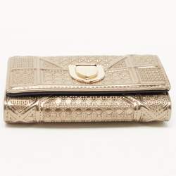 Pre Owned Dior Gold Patent Leather Diorama Trifold Compact Wallet