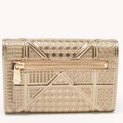 Pre Owned Dior Gold Patent Leather Diorama Trifold Compact Wallet