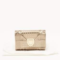 Pre Owned Dior Gold Patent Leather Diorama Trifold Compact Wallet