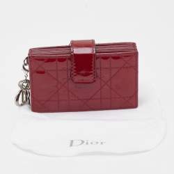 Pre Owned Dior Red Cannage Patent Leather Lady Dior 5 Gusset Card Holder