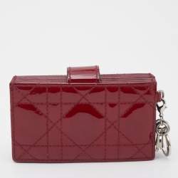 Pre Owned Dior Red Cannage Patent Leather Lady Dior 5 Gusset Card Holder
