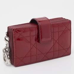 Pre Owned Dior Red Cannage Patent Leather Lady Dior 5 Gusset Card Holder