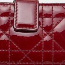Pre Owned Dior Red Cannage Patent Leather Lady Dior 5 Gusset Card Holder