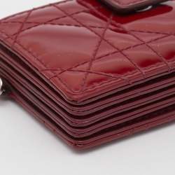 Pre Owned Dior Red Cannage Patent Leather Lady Dior 5 Gusset Card Holder