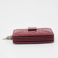 Pre Owned Dior Red Cannage Patent Leather Lady Dior 5 Gusset Card Holder