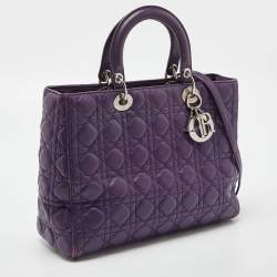 Pre Owned Dior Purple Cannage Soft Leather Large Lady Dior Tote
