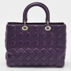 Pre Owned Dior Purple Cannage Soft Leather Large Lady Dior Tote