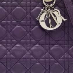 Pre Owned Dior Purple Cannage Soft Leather Large Lady Dior Tote