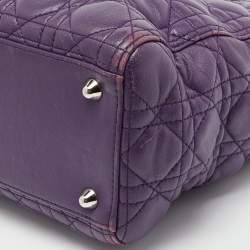 Pre Owned Dior Purple Cannage Soft Leather Large Lady Dior Tote
