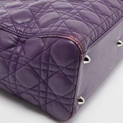 Pre Owned Dior Purple Cannage Soft Leather Large Lady Dior Tote