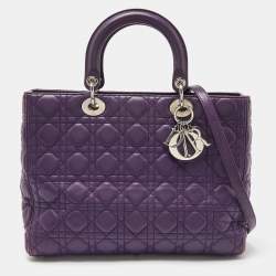 Pre Owned Dior Purple Cannage Soft Leather Large Lady Dior Tote