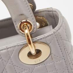 Pre Owned Dior Grey Shimmering Leather Mini Lady Dior Tote