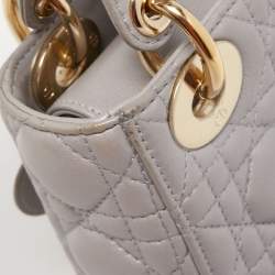 Pre Owned Dior Grey Shimmering Leather Mini Lady Dior Tote