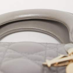 Pre Owned Dior Grey Shimmering Leather Mini Lady Dior Tote