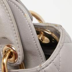 Pre Owned Dior Grey Shimmering Leather Mini Lady Dior Tote