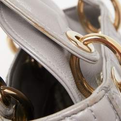 Pre Owned Dior Grey Shimmering Leather Mini Lady Dior Tote