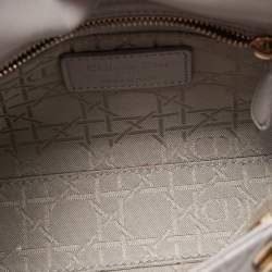 Pre Owned Dior Grey Shimmering Leather Mini Lady Dior Tote