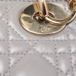 Pre Owned Dior Grey Shimmering Leather Mini Lady Dior Tote