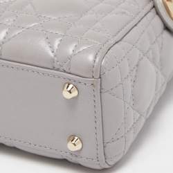 Pre Owned Dior Grey Shimmering Leather Mini Lady Dior Tote