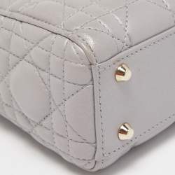 Pre Owned Dior Grey Shimmering Leather Mini Lady Dior Tote