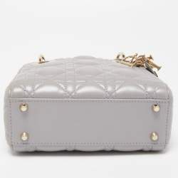 Pre Owned Dior Grey Shimmering Leather Mini Lady Dior Tote