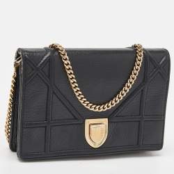 Pre Owned Dior Black Leather Diorama Wallet on Chain