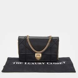 Pre Owned Dior Black Leather Diorama Wallet on Chain