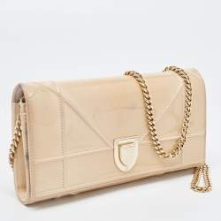 Pre Owned Dior Beige Patent Leather Diorama Wallet On Chain