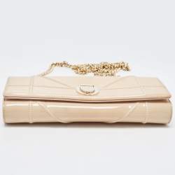 Pre Owned Dior Beige Patent Leather Diorama Wallet On Chain