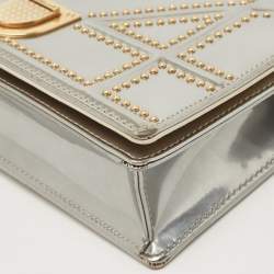 Pre Owned Dior Silver Studded Patent Leather Small Diorama Top Handle Bag