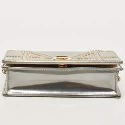 Pre Owned Dior Silver Studded Patent Leather Small Diorama Top Handle Bag