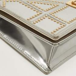 Pre Owned Dior Silver Studded Patent Leather Small Diorama Top Handle Bag