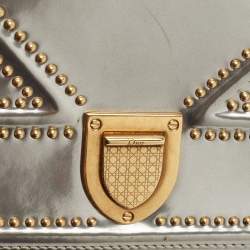 Pre Owned Dior Silver Studded Patent Leather Small Diorama Top Handle Bag