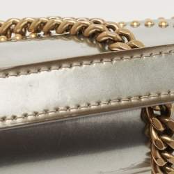Pre Owned Dior Silver Studded Patent Leather Small Diorama Top Handle Bag