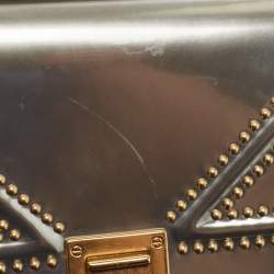 Pre Owned Dior Silver Studded Patent Leather Small Diorama Top Handle Bag