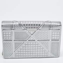 Dior SIlver Micro Cannage Patent Leather Diorama Wallet On Chain