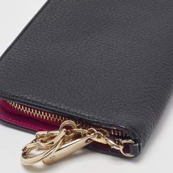 Pre Owned Dior Black Leather Diorissimo Voyageur Zip Around Wallet