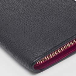 Pre Owned Dior Black Leather Diorissimo Voyageur Zip Around Wallet