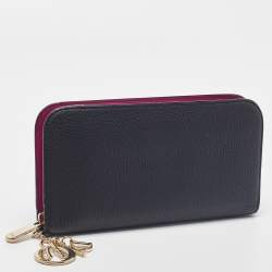 Pre Owned Dior Black Leather Diorissimo Voyageur Zip Around Wallet