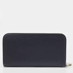 Pre Owned Dior Black Leather Diorissimo Voyageur Zip Around Wallet
