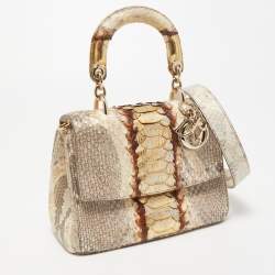 Pre Owned Dior Beige/Gold Python Mini Be Dior Top Handle Bag
