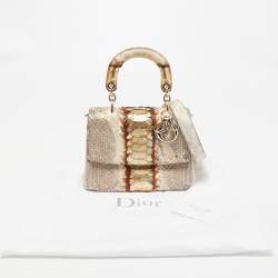 Pre Owned Dior Beige/Gold Python Mini Be Dior Top Handle Bag