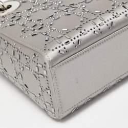 Pre Owned Dior Grey Rhinestone Cannage Satin Mini Lady Dior Tote