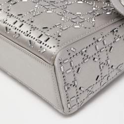 Pre Owned Dior Grey Rhinestone Cannage Satin Mini Lady Dior Tote