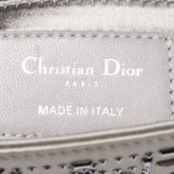 Pre Owned Dior Grey Rhinestone Cannage Satin Mini Lady Dior Tote