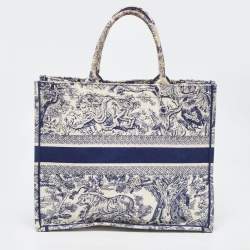 Pre Owned Dior Navy Blue/White Toile De Jouy Embroidery Canvas Large Book Tote