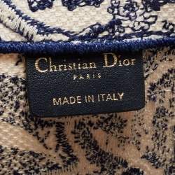 Pre Owned Dior Navy Blue/White Toile De Jouy Embroidery Canvas Large Book Tote