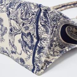 Pre Owned Dior Navy Blue/White Toile De Jouy Embroidery Canvas Large Book Tote