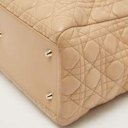 Pre Owned Dior Beige Cannage Leather Large Soft Lady Dior Tote